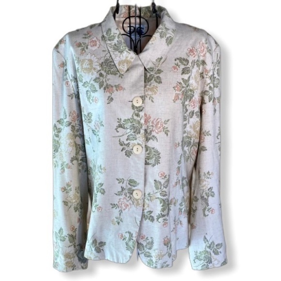 Vintage Jackets & Blazers - Vintage Paul Harris Lined Floral Linen Rayon Blazer Size Large